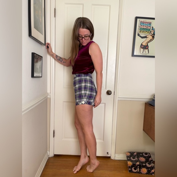 Vintage Pants - 50s Vintage High Waisted Plaid Shorts